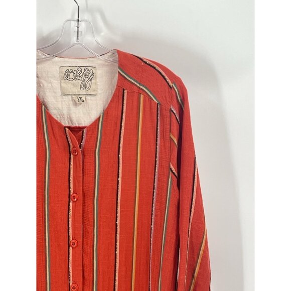Ace and Jig Light Wieght Button Down Midi Dress Orange Stripe Sz Small - Picture 4 of 7